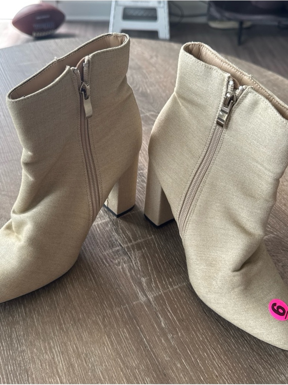 Women's Beige Chunky Heel Ankle Boots with Side Zip